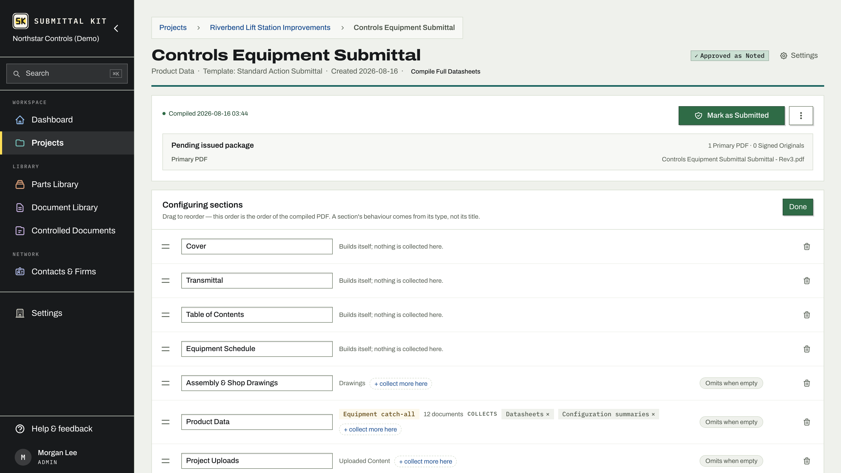 The recipe editor: ordered sections that build themselves or collect documents