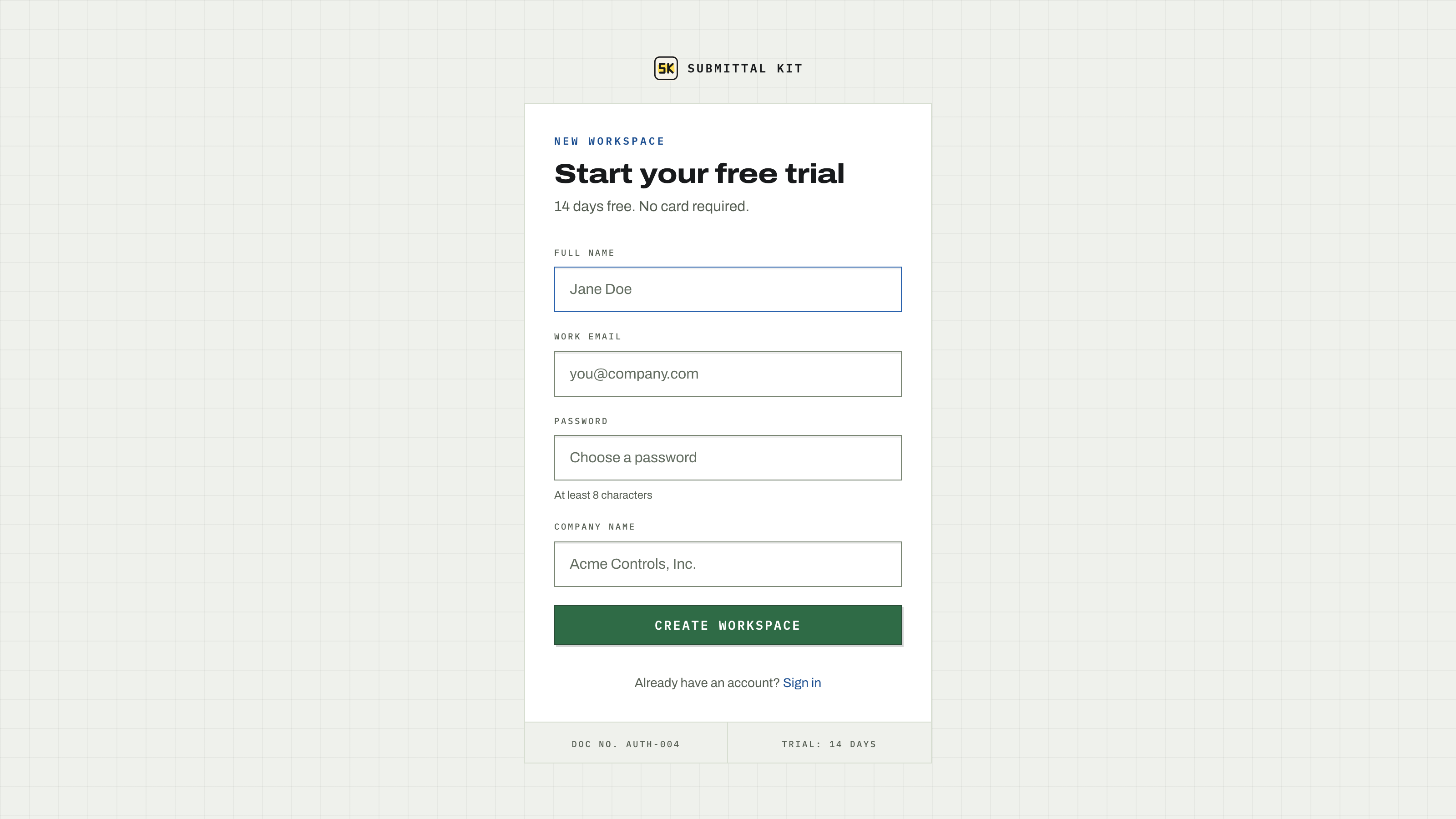 The signup form