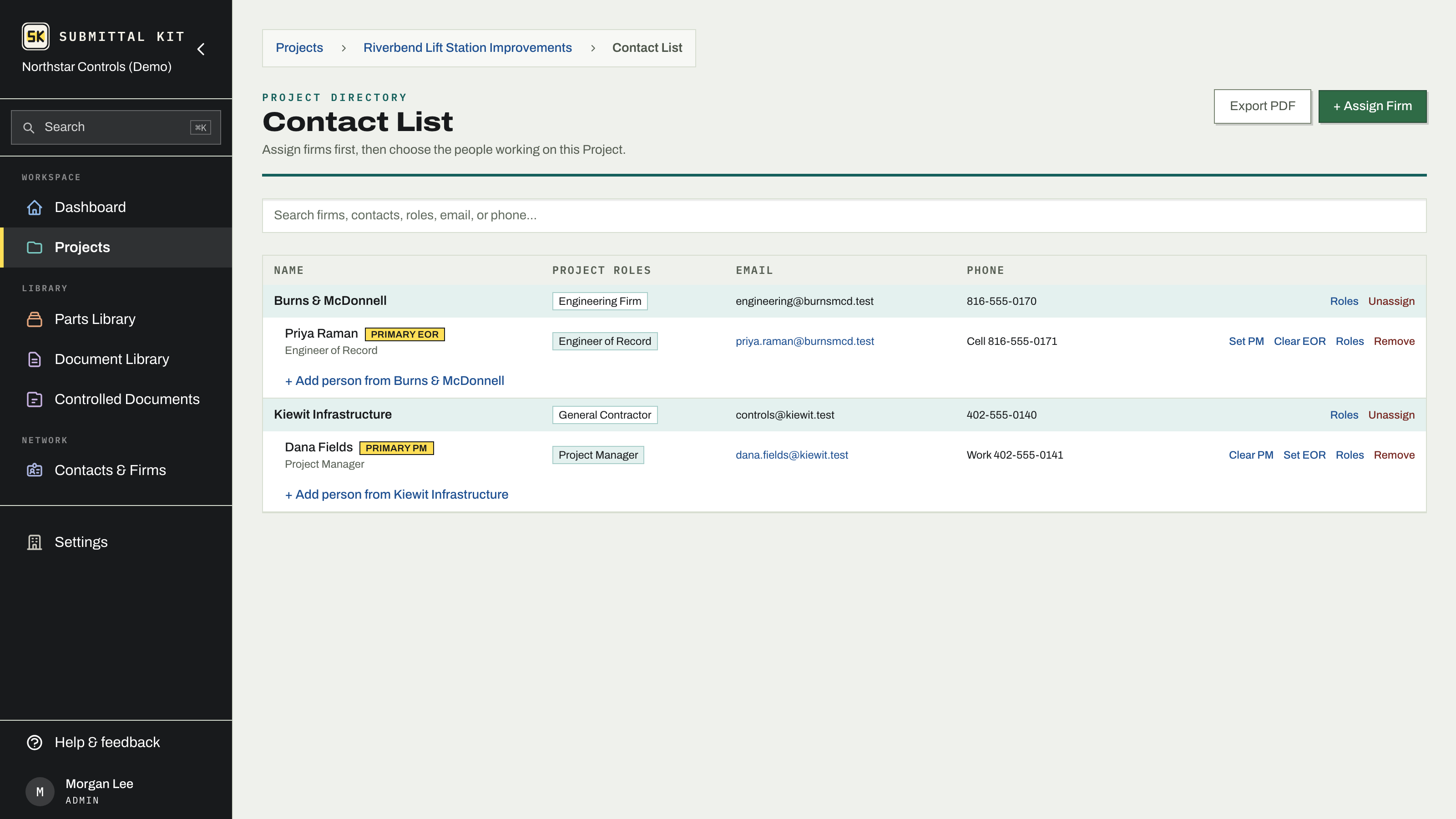 A project's Contact List