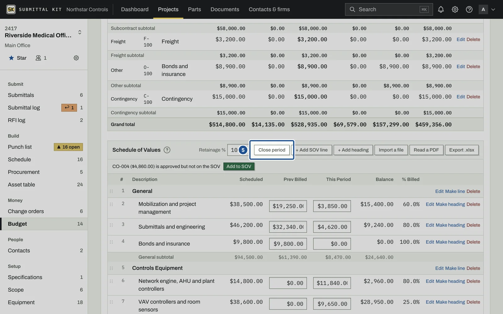 Budget and SOV, step 5: the screen with the control outlined