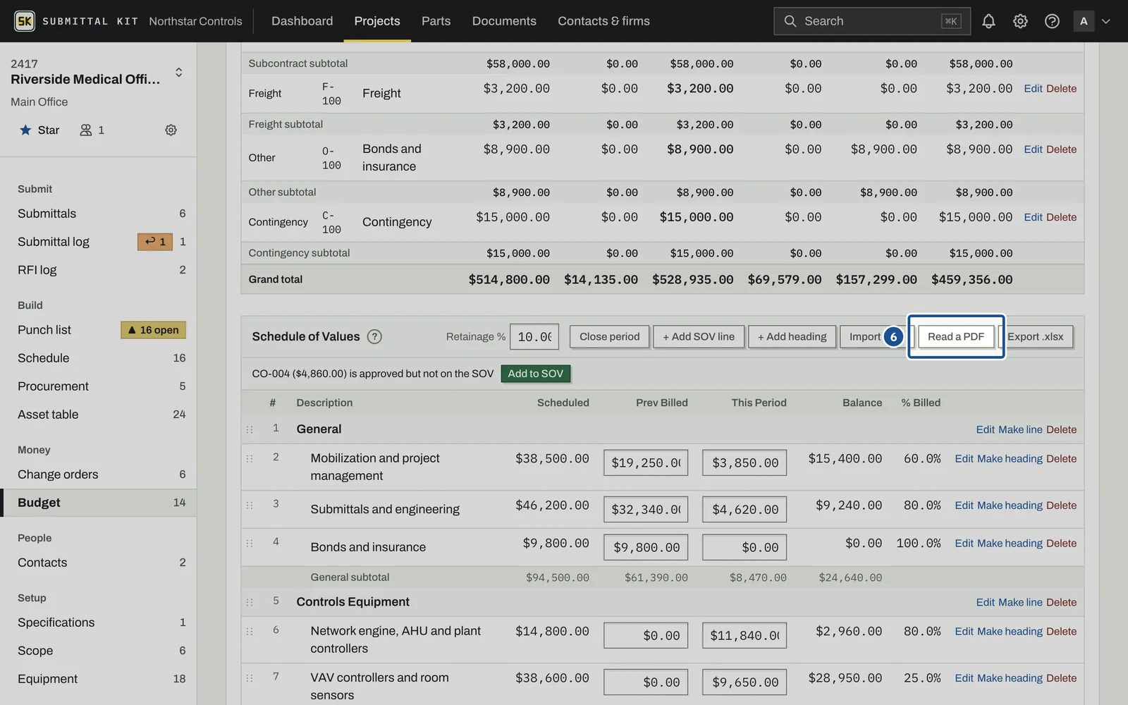 Budget and SOV, step 6: the screen with the control outlined