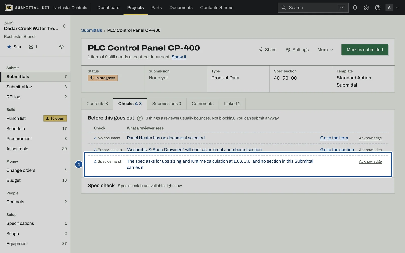 Checks Before You Submit, step 4: the screen with the control outlined