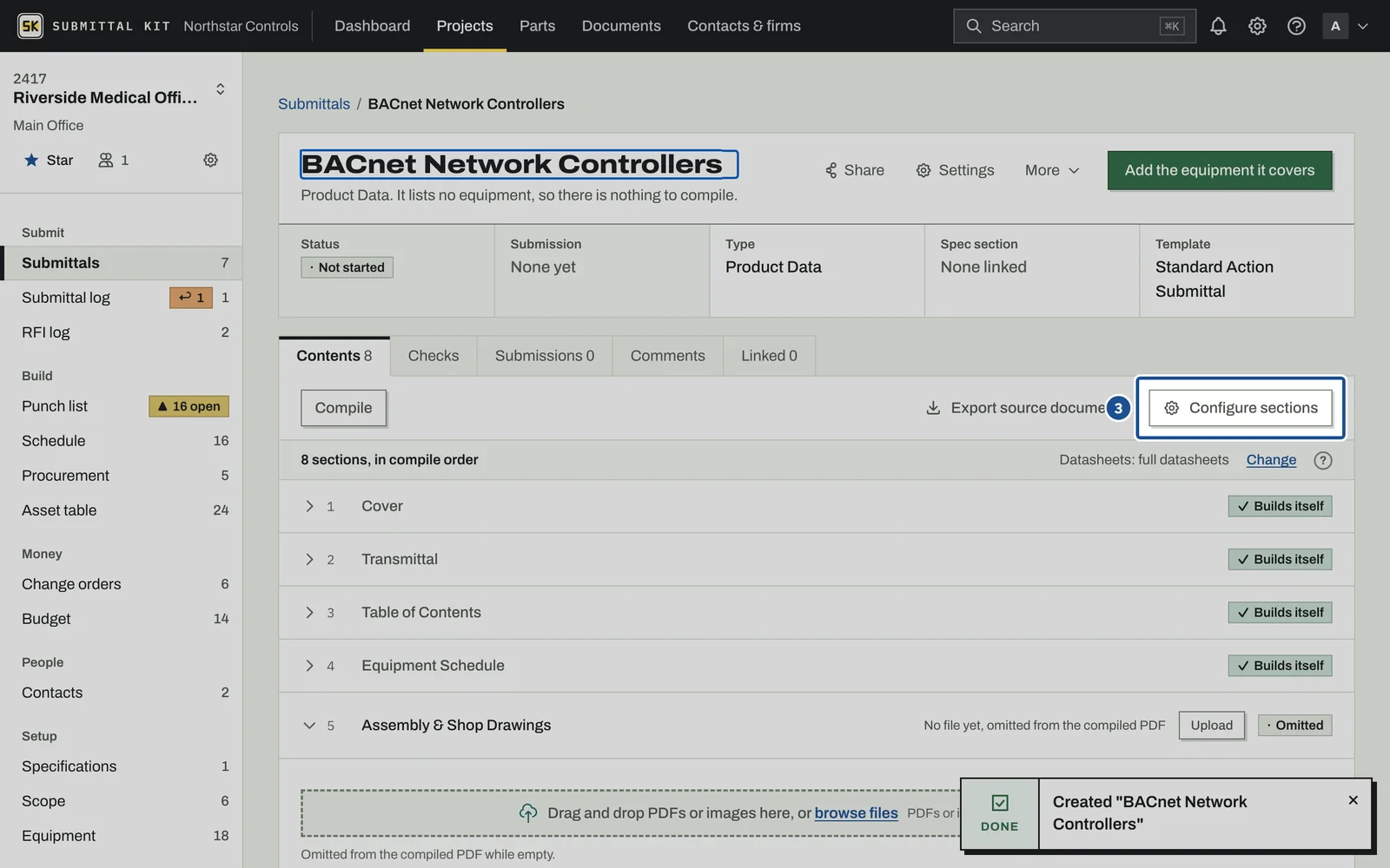 Configure Sections, step 3: the screen with the control outlined