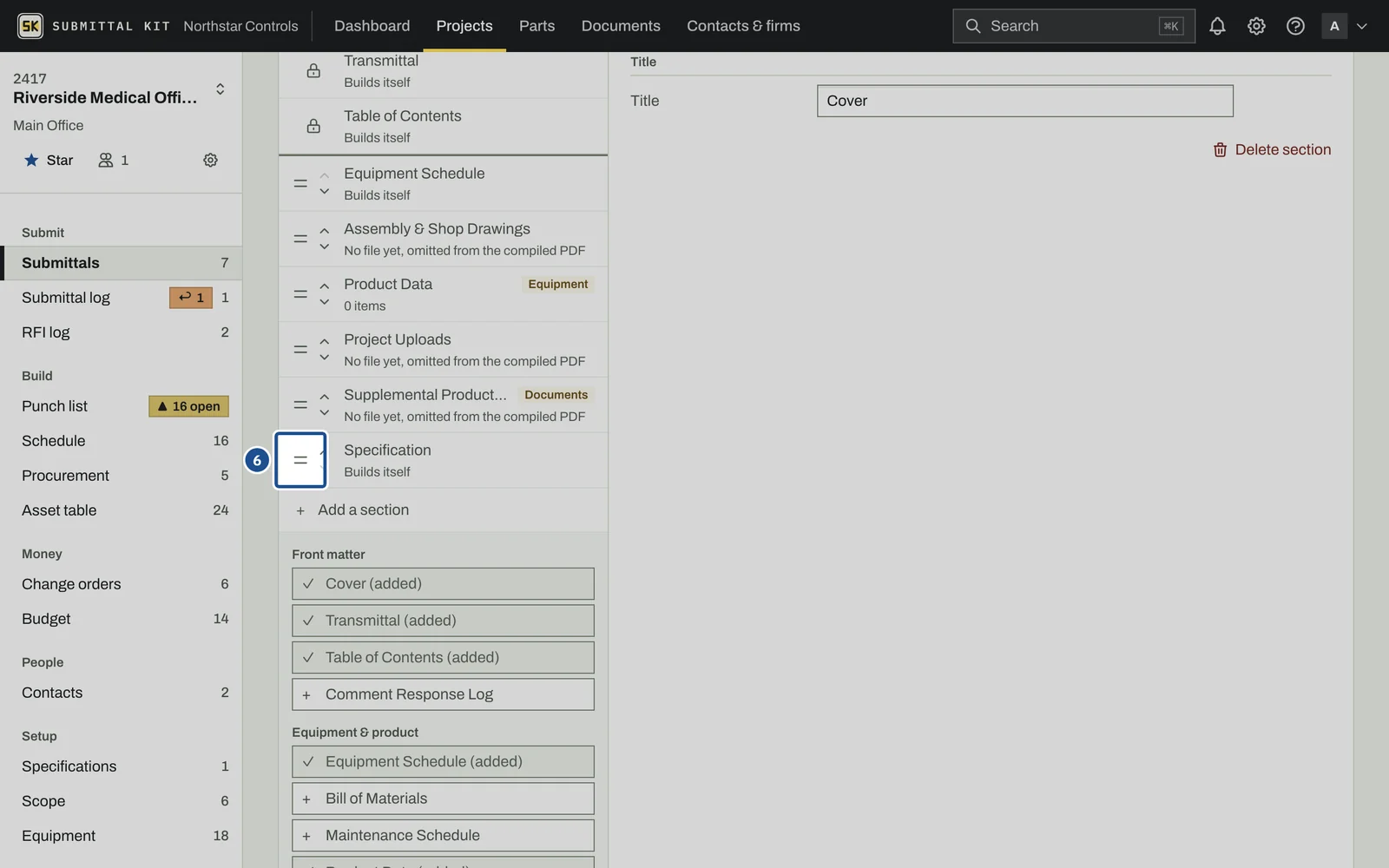 Configure Sections, step 6: the screen with the control outlined