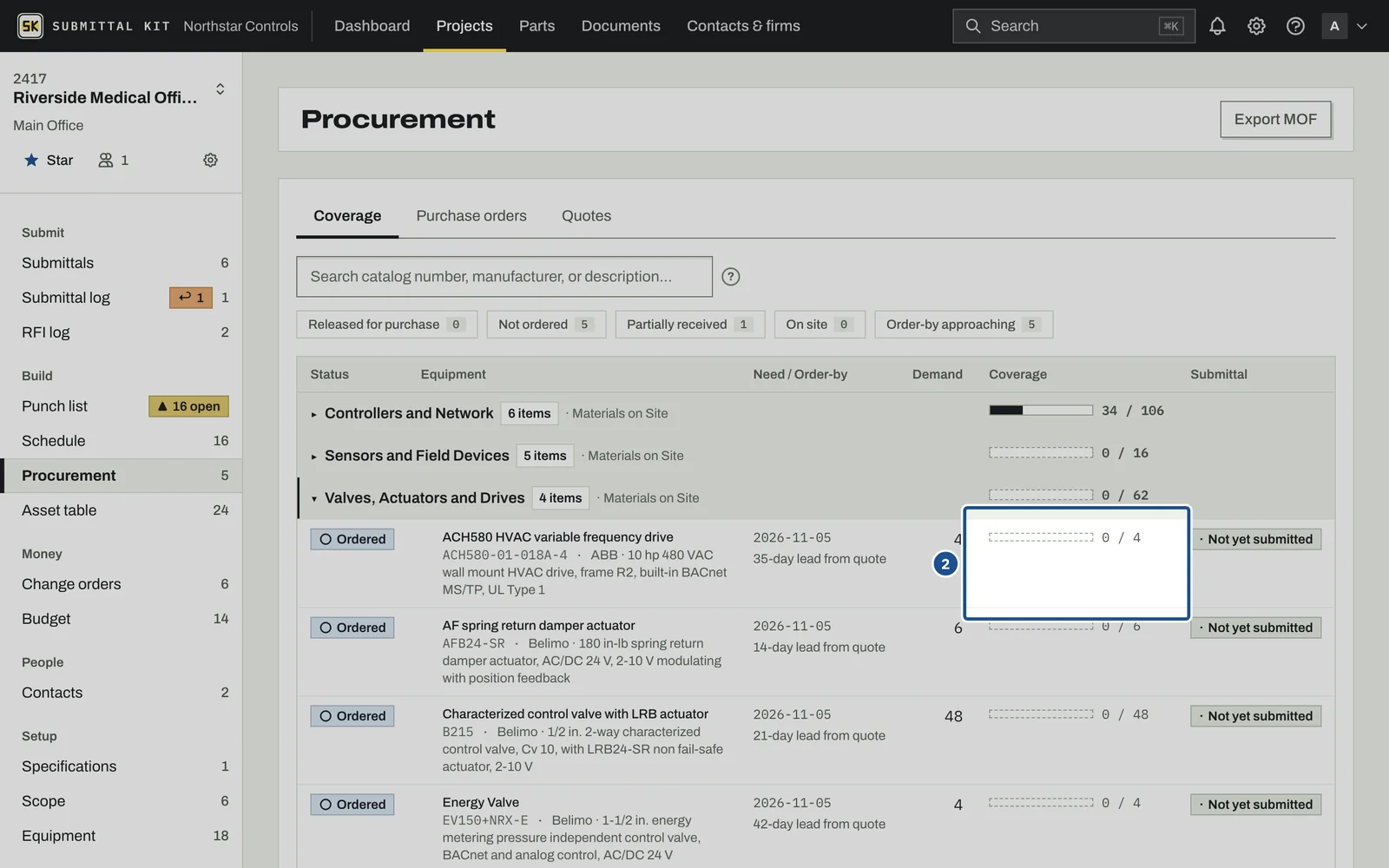 Coverage and Lead Times, step 2: the screen with the control outlined