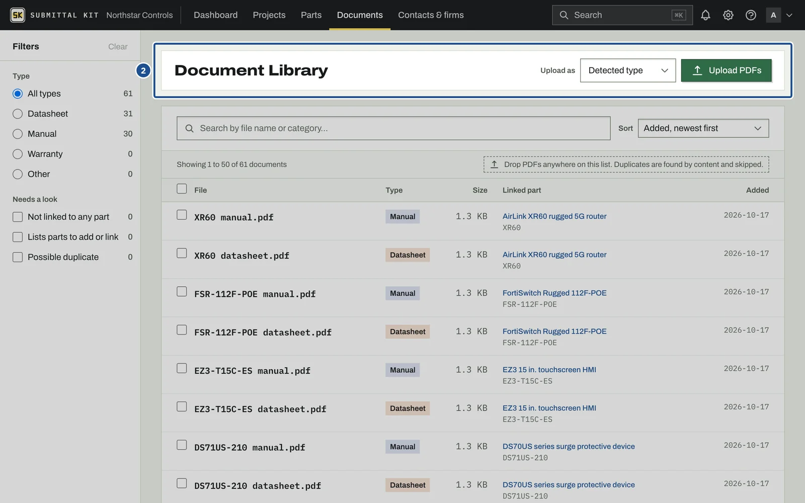 The Document Library, step 2: the screen with the control outlined