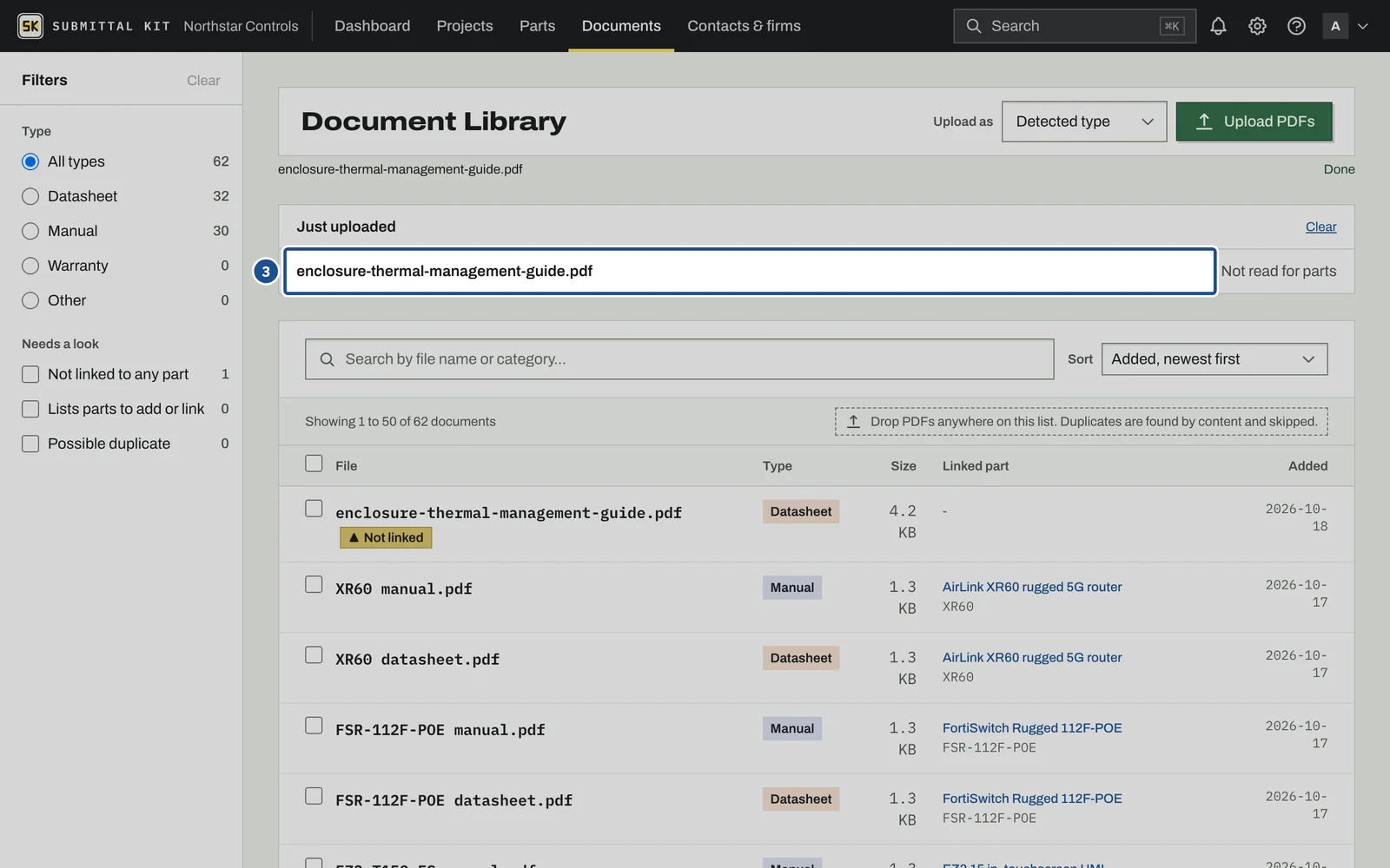 The Document Library, step 3: the screen with the control outlined