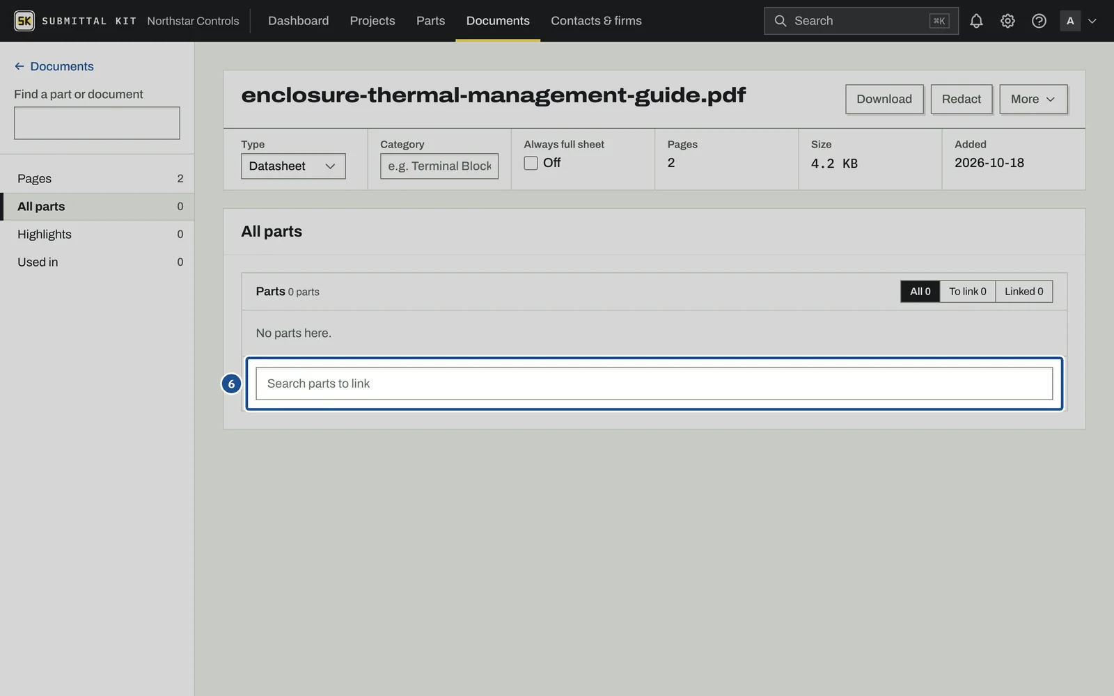 The Document Library, step 6: the screen with the control outlined