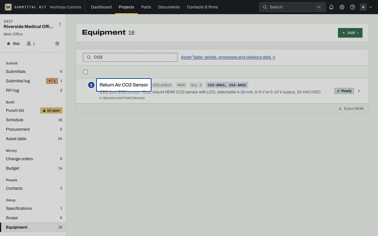 Equipment Documents, step 1: the screen with the control outlined