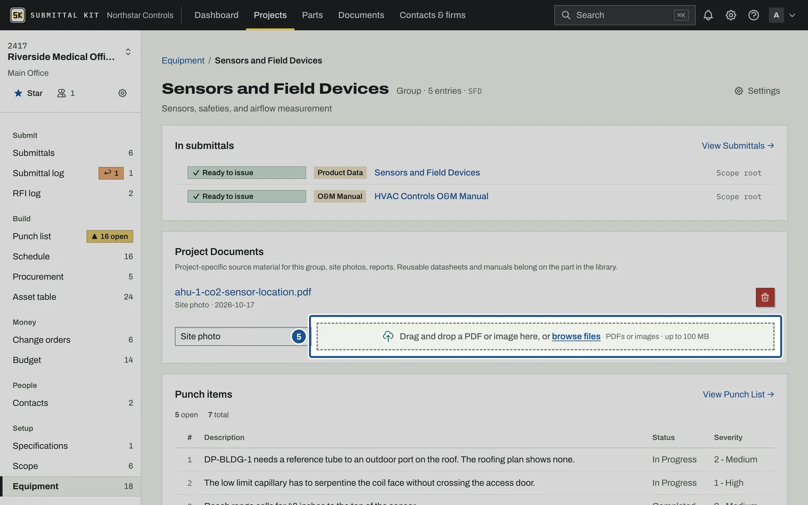 Equipment Documents, step 5: the screen with the control outlined