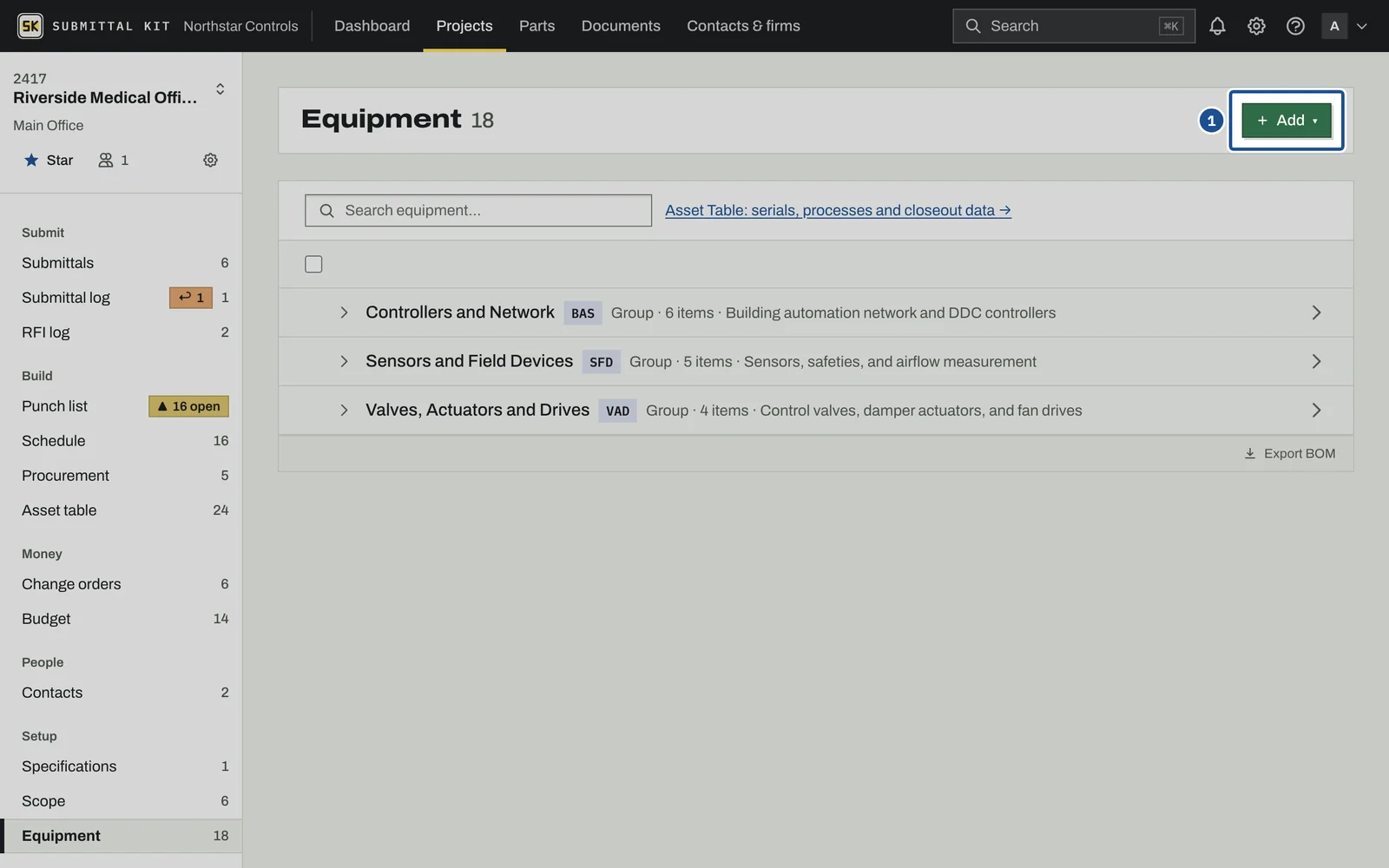 Equipment Register Basics, step 1: the screen with the control outlined