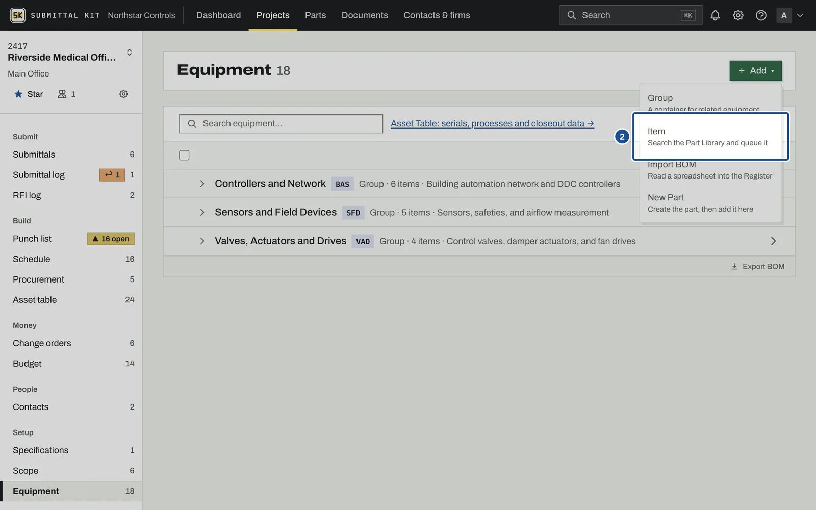 Equipment Register Basics, step 2: the screen with the control outlined