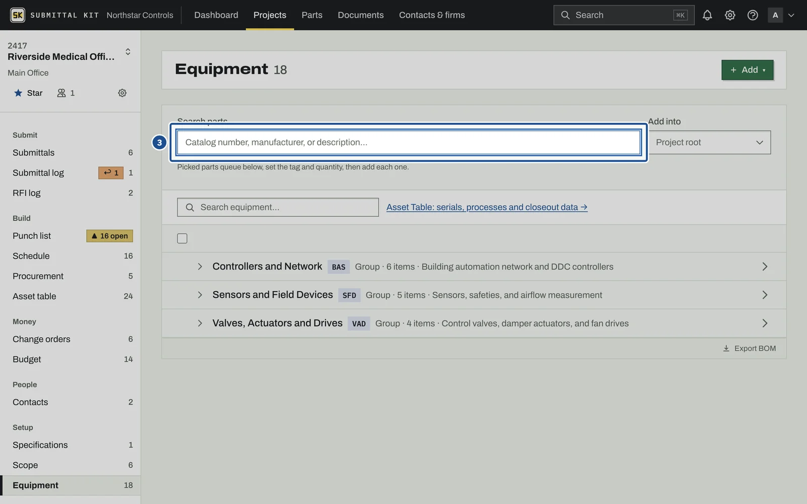 Equipment Register Basics, step 3: the screen with the control outlined