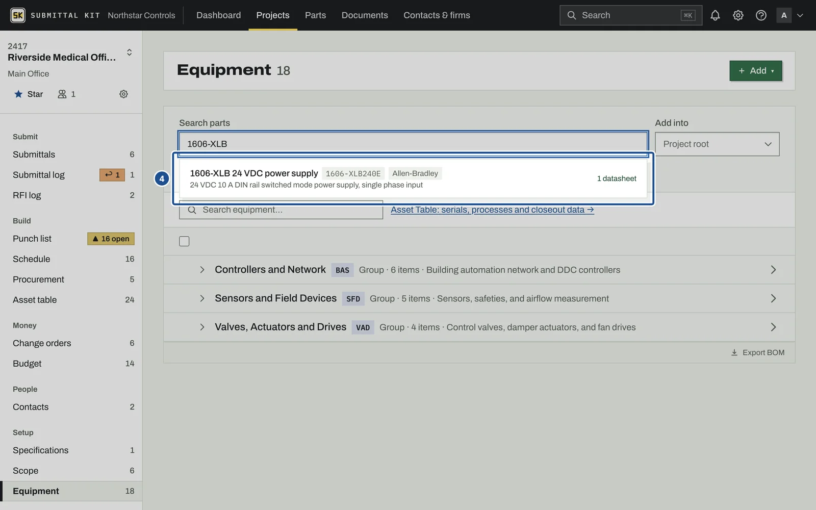 Equipment Register Basics, step 4: the screen with the control outlined