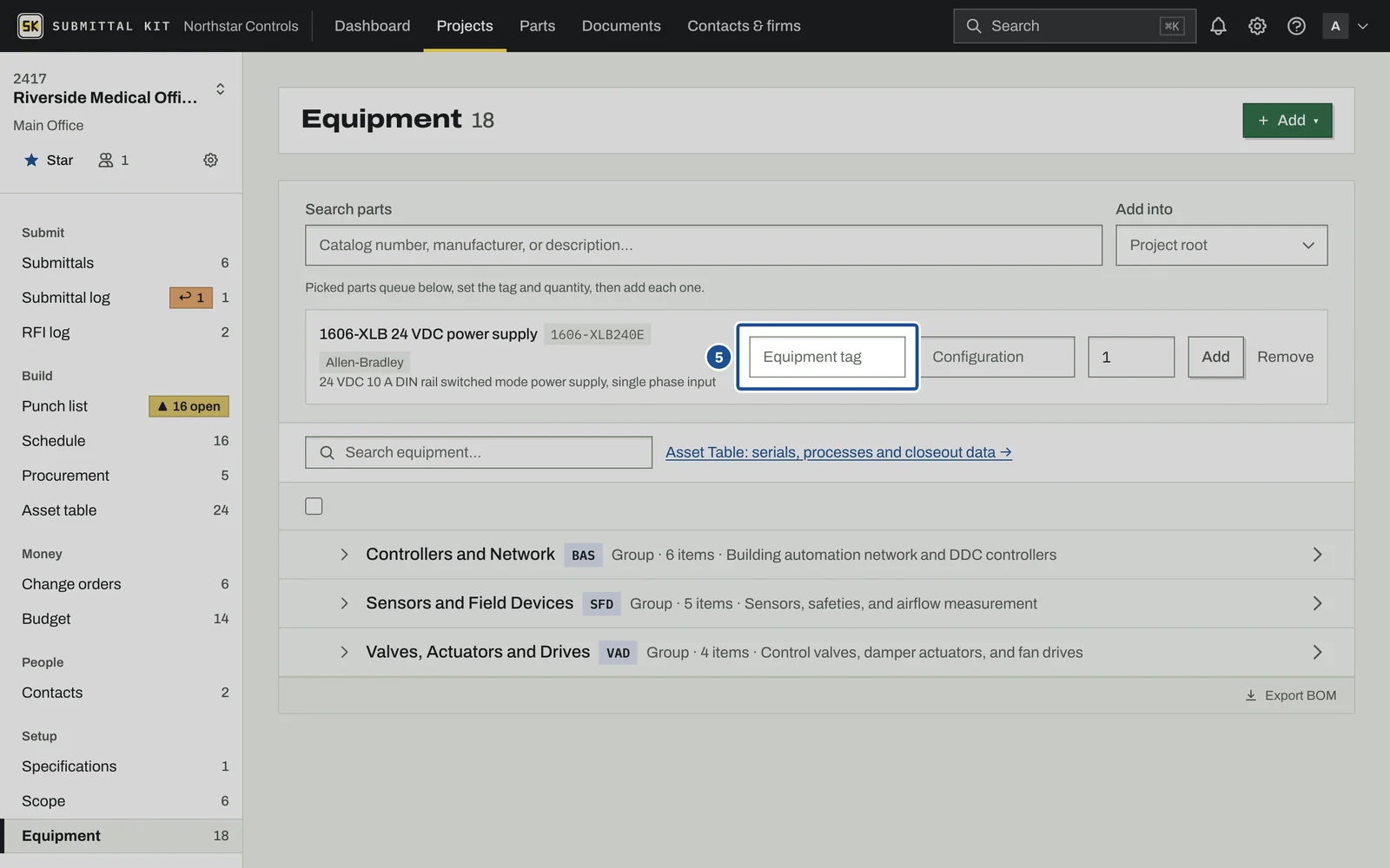 Equipment Register Basics, step 5: the screen with the control outlined
