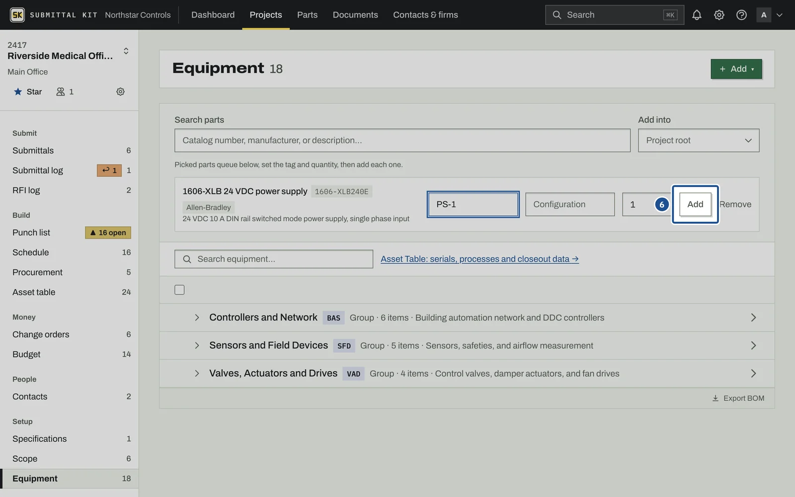 Equipment Register Basics, step 6: the screen with the control outlined