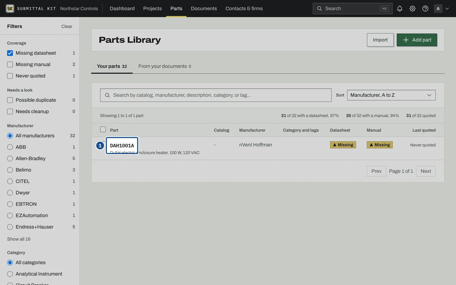 Find Datasheets, step 1: the screen with the control outlined