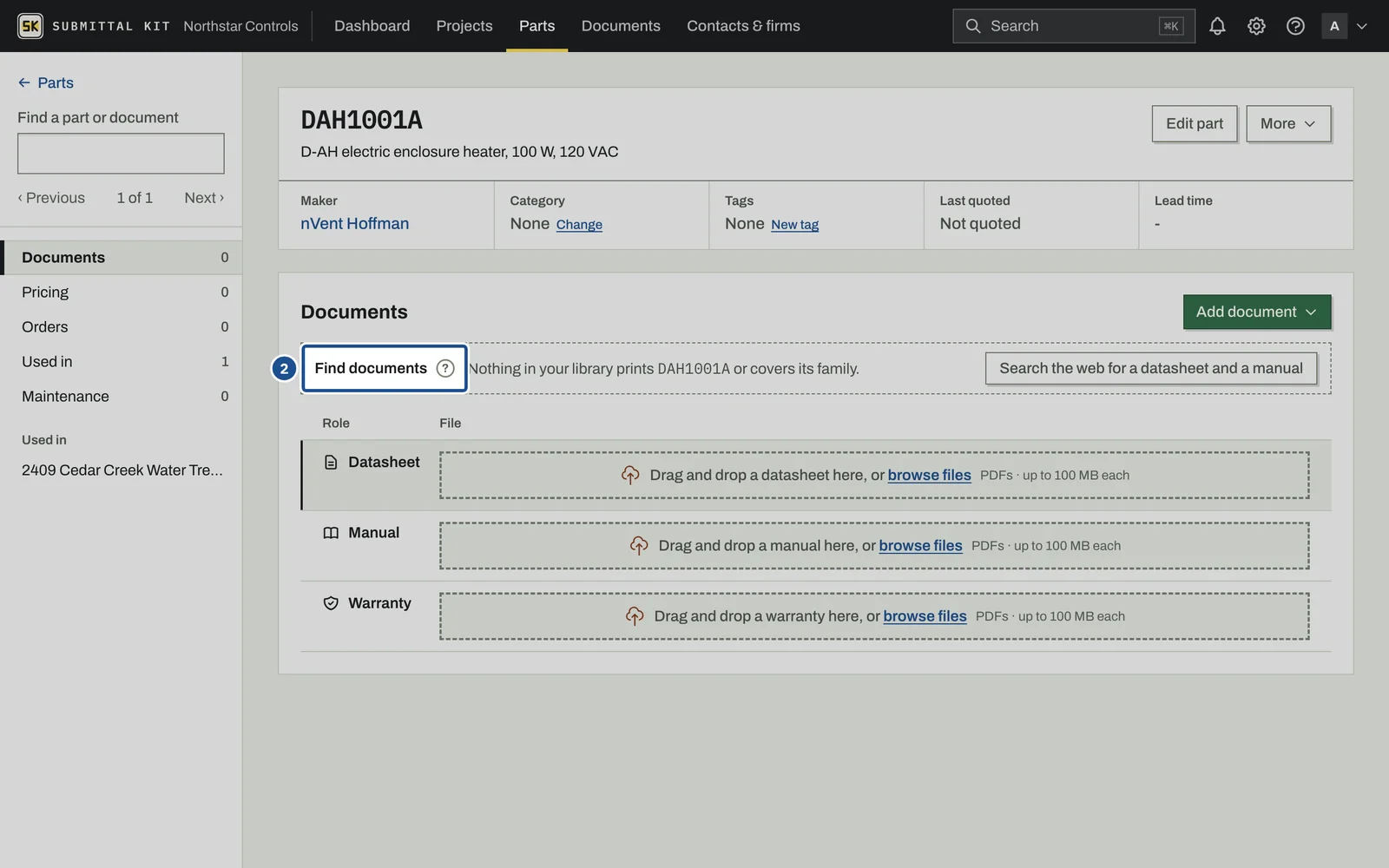 Find Datasheets, step 2: the screen with the control outlined