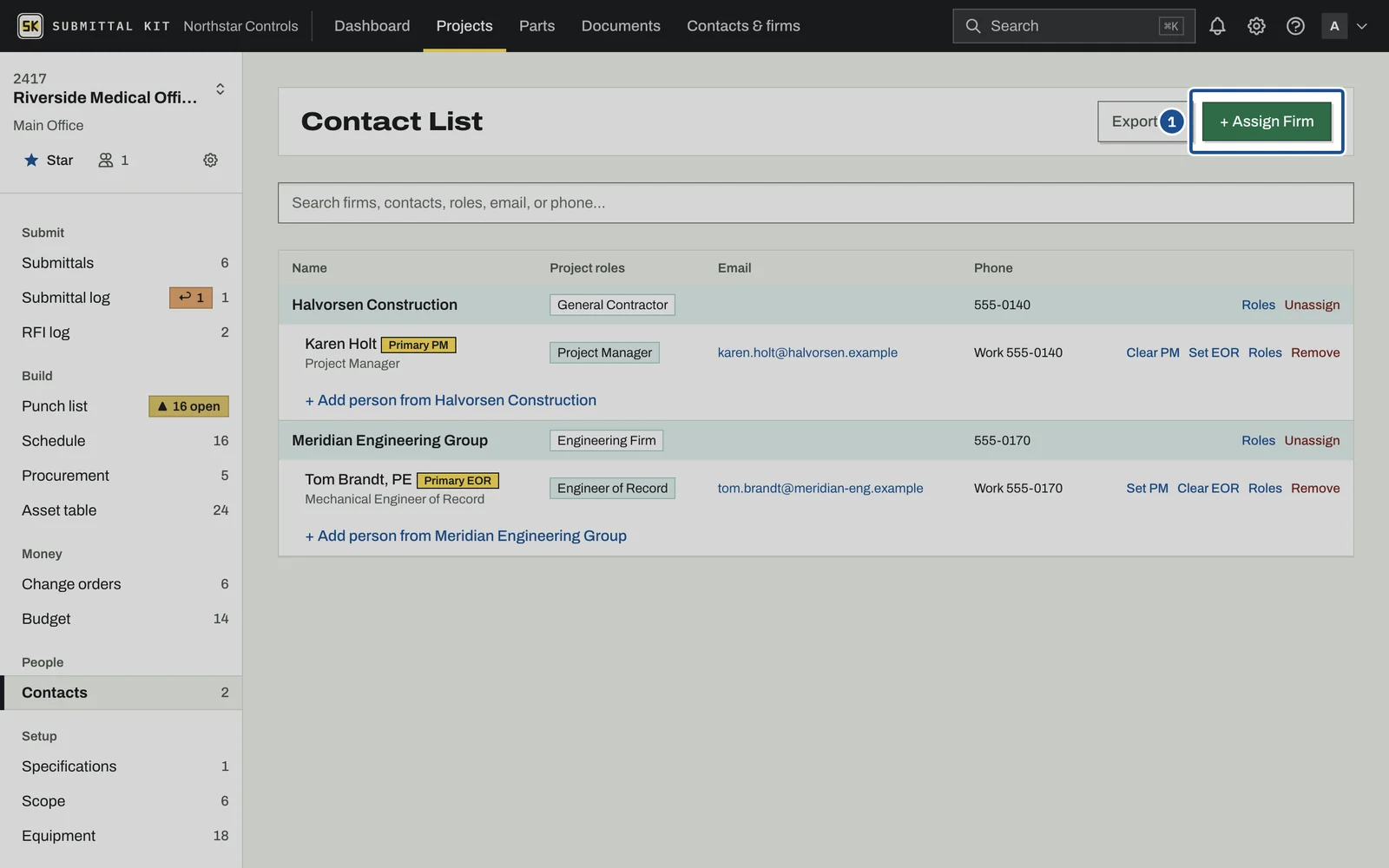 Firms & Contacts, step 1: the screen with the control outlined