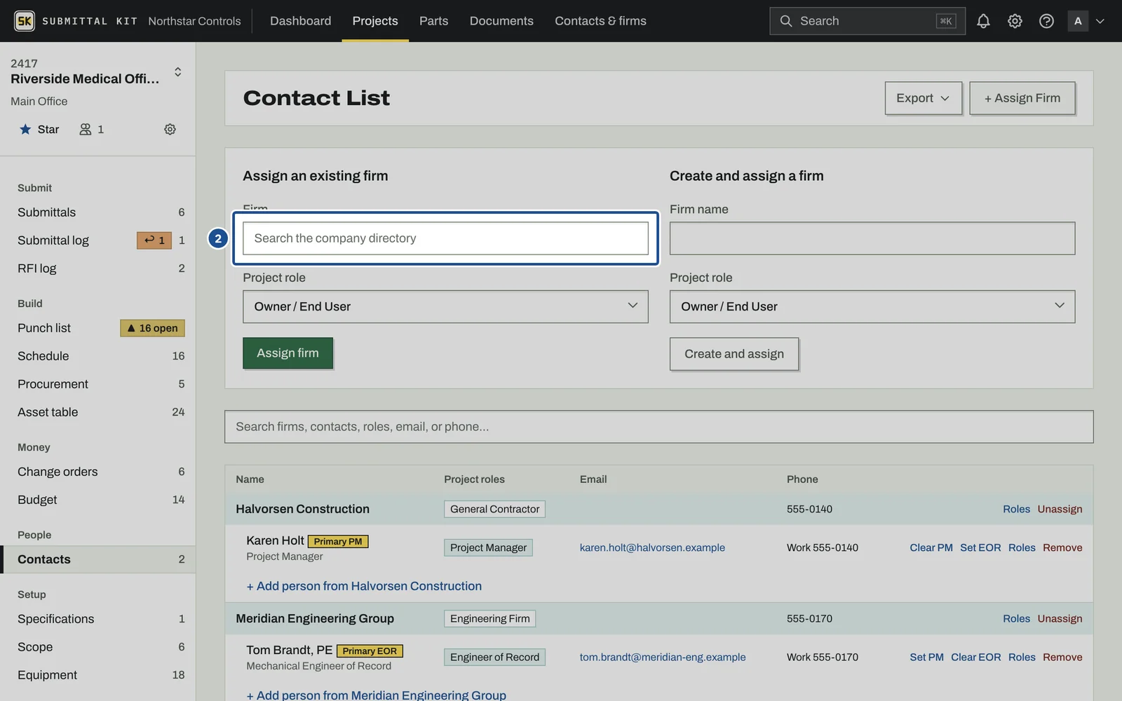 Firms & Contacts, step 2: the screen with the control outlined
