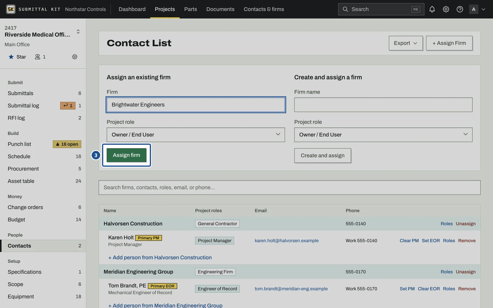 Firms & Contacts, step 3: the screen with the control outlined