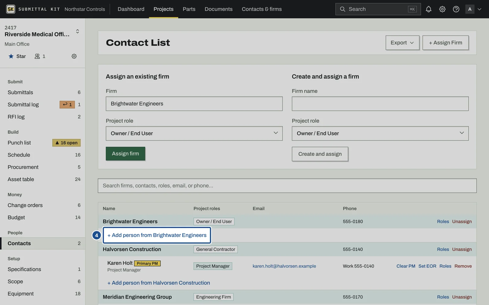 Firms & Contacts, step 4: the screen with the control outlined