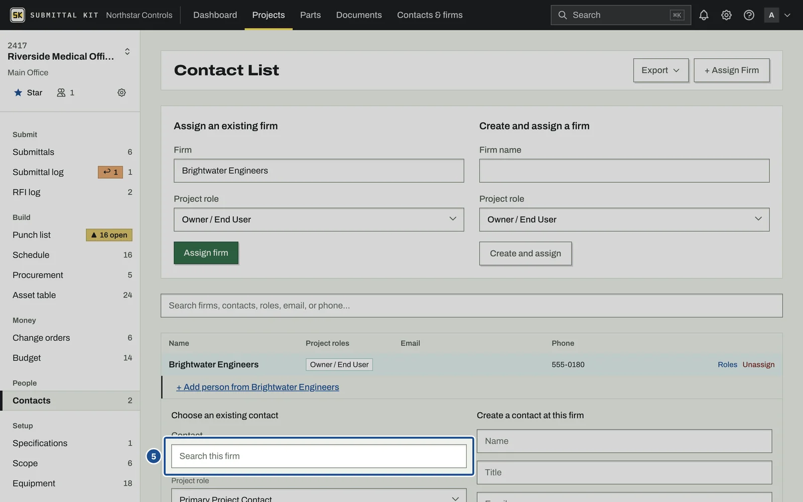 Firms & Contacts, step 5: the screen with the control outlined