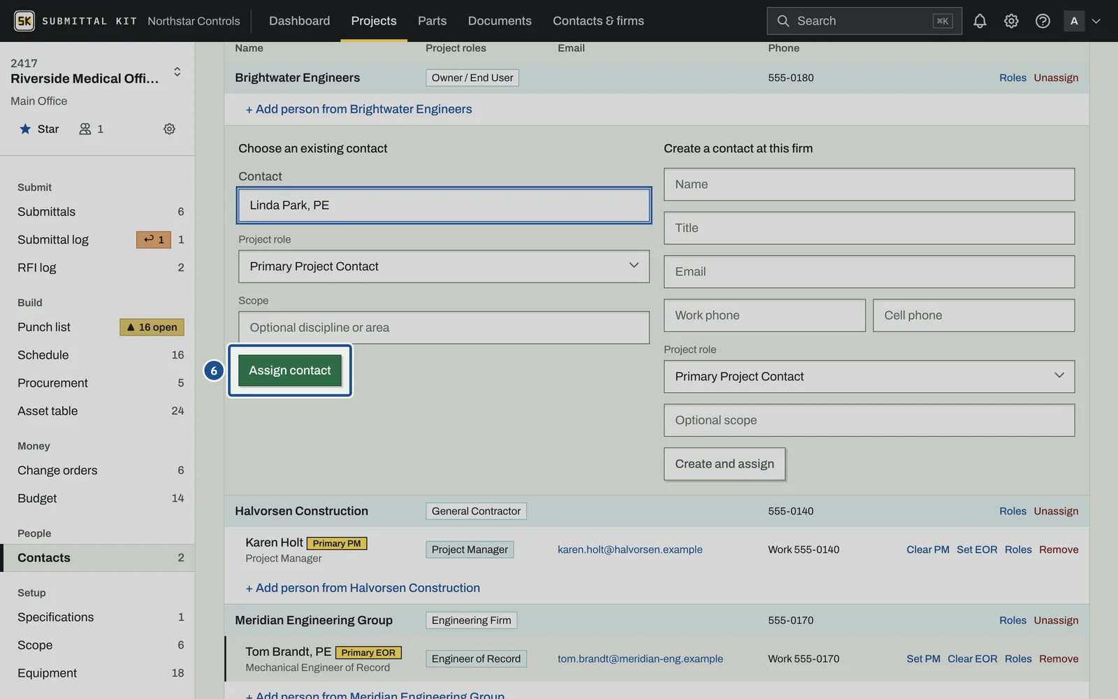 Firms & Contacts, step 6: the screen with the control outlined