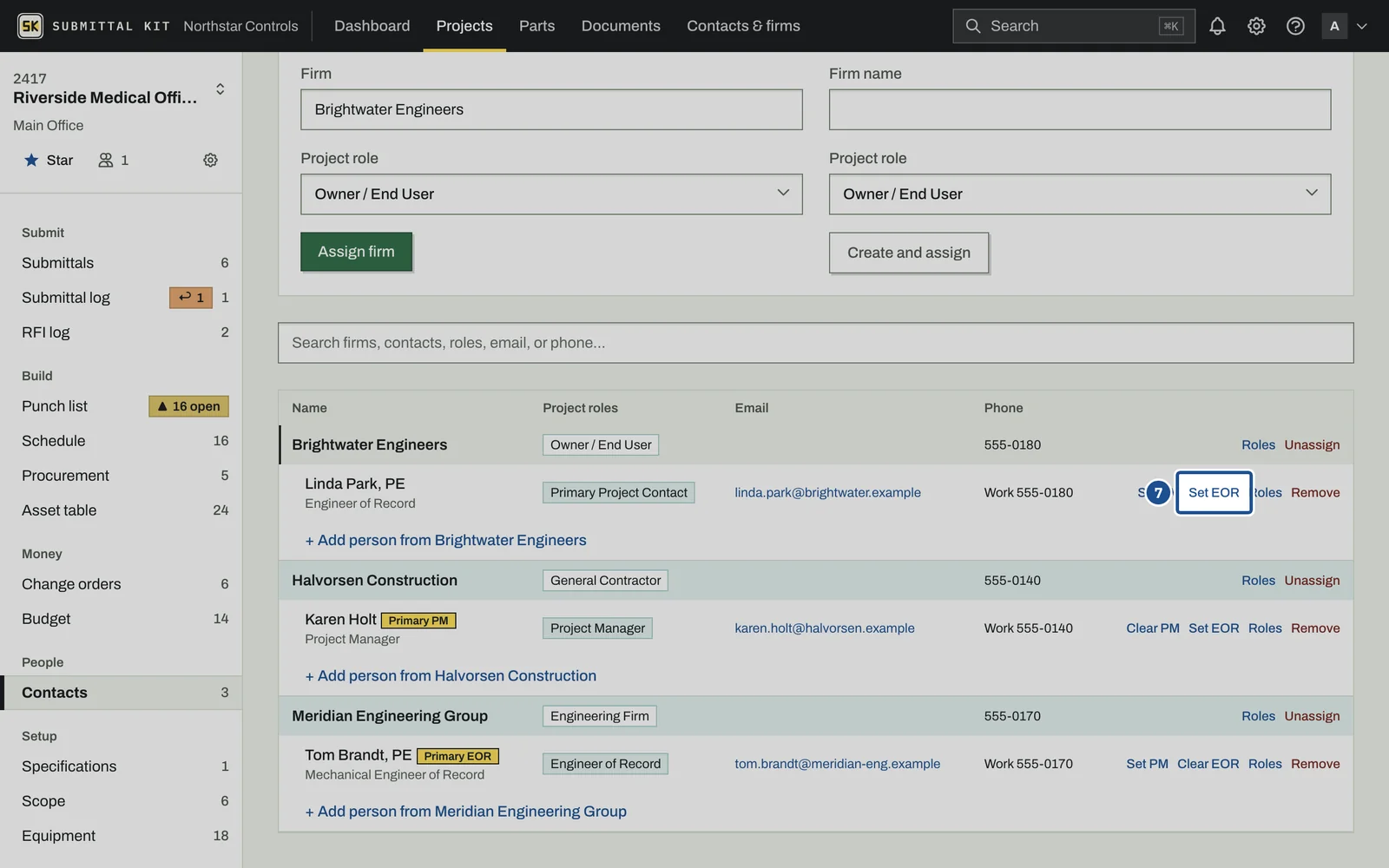 Firms & Contacts, step 7: the screen with the control outlined