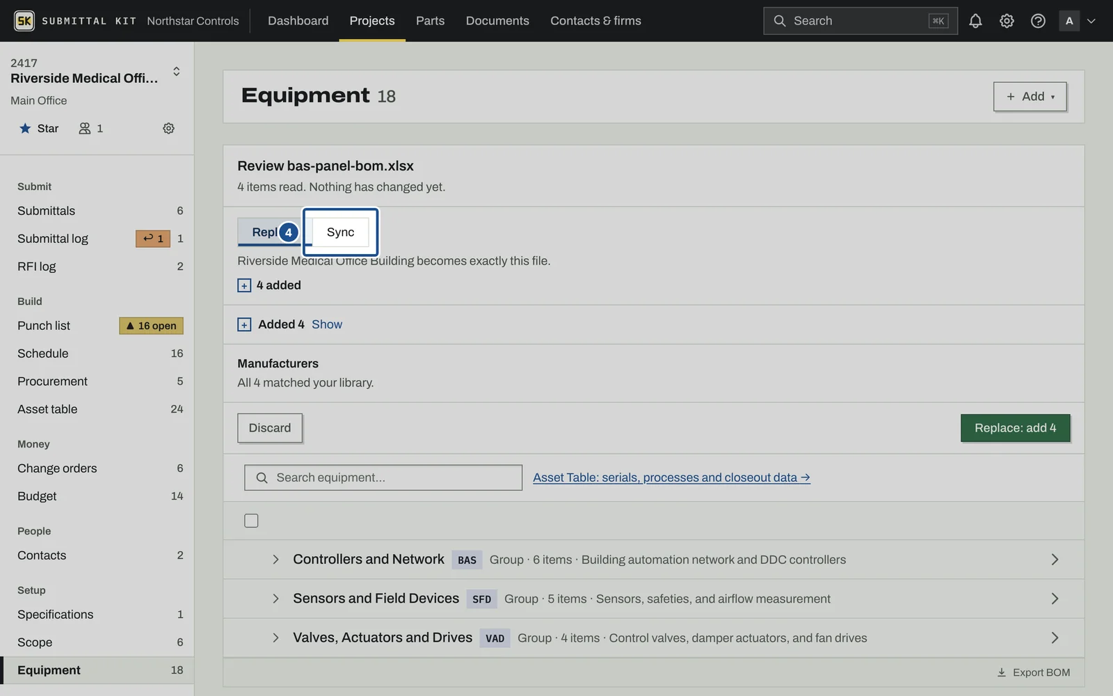 Import a BOM, step 4: the screen with the control outlined