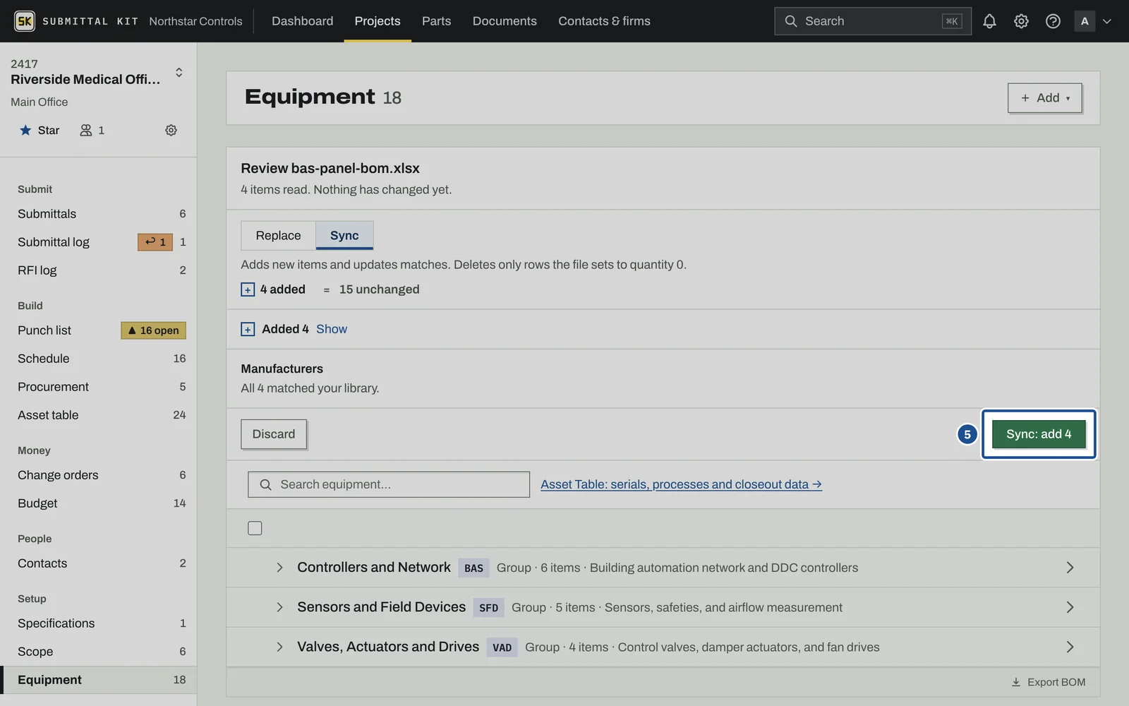 Import a BOM, step 5: the screen with the control outlined