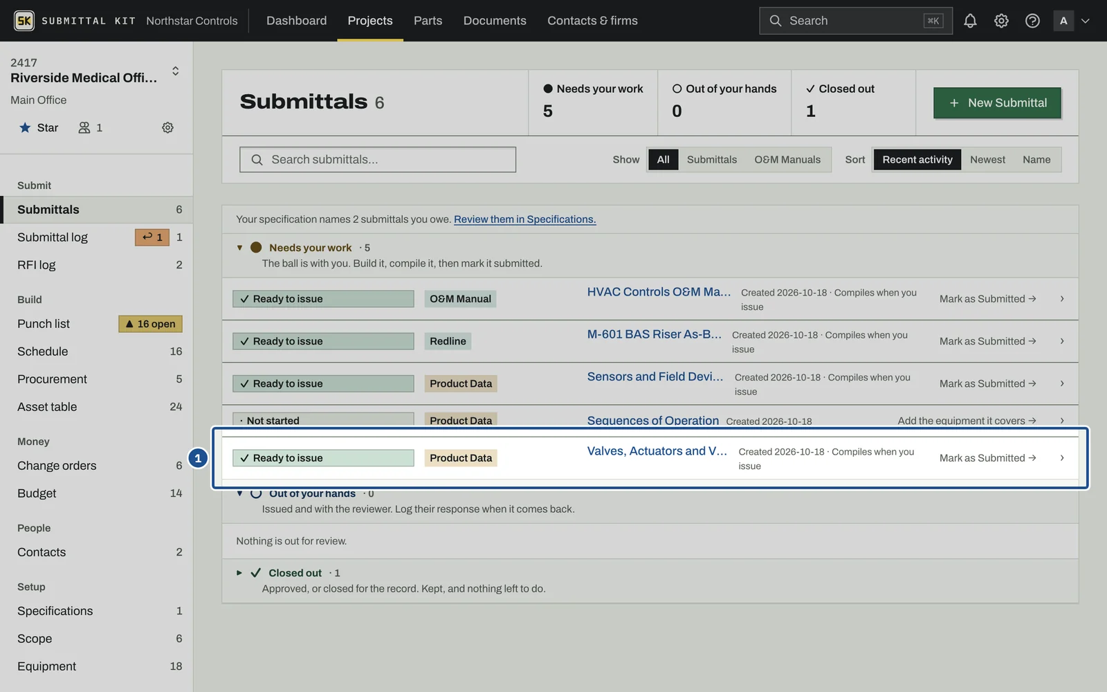 Issue a Submission, step 1: the screen with the control outlined