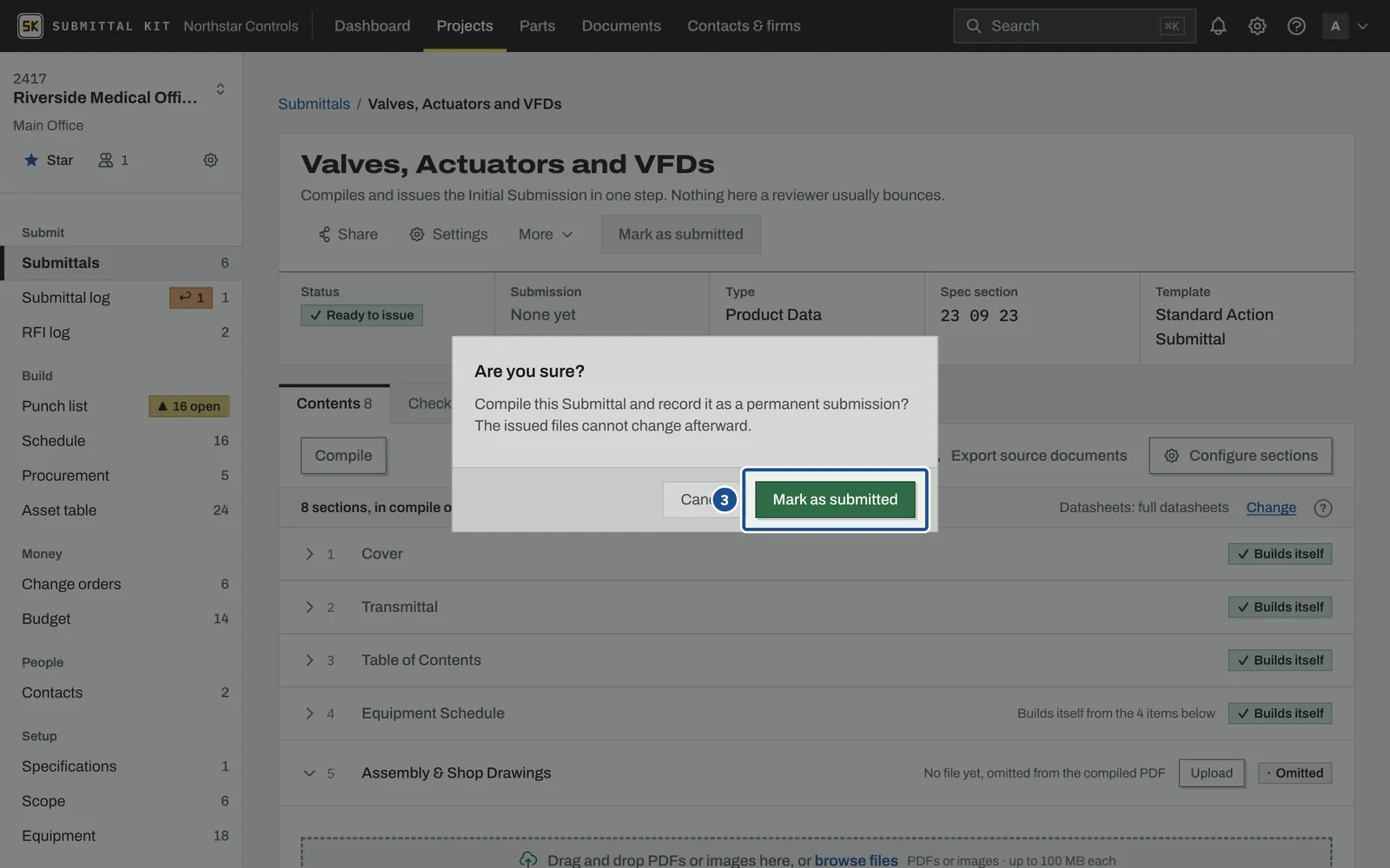 Issue a Submission, step 3: the screen with the control outlined