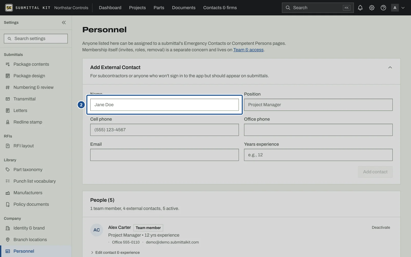 Personnel & Certifications, step 2: the screen with the control outlined