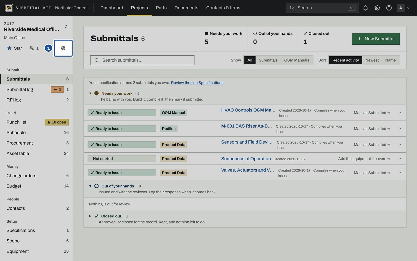 Project Settings, step 1: the screen with the control outlined