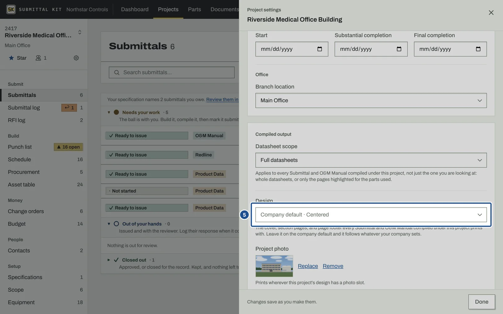 Project Settings, step 5: the screen with the control outlined