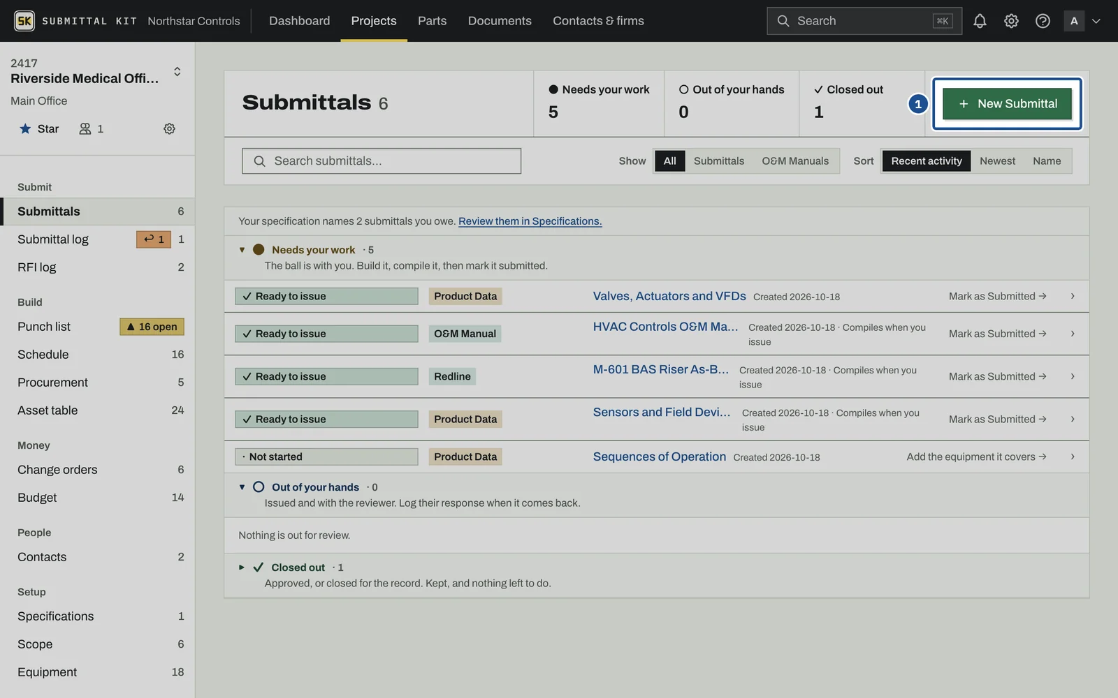 Record an External Submittal, step 1: the screen with the control outlined