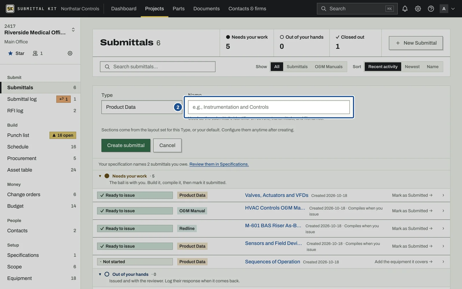 Record an External Submittal, step 2: the screen with the control outlined