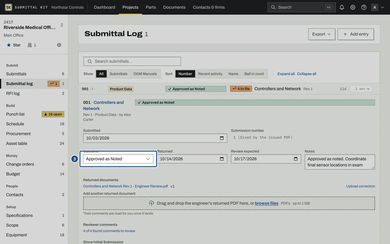 Returned Reviews, step 3: the screen with the control outlined