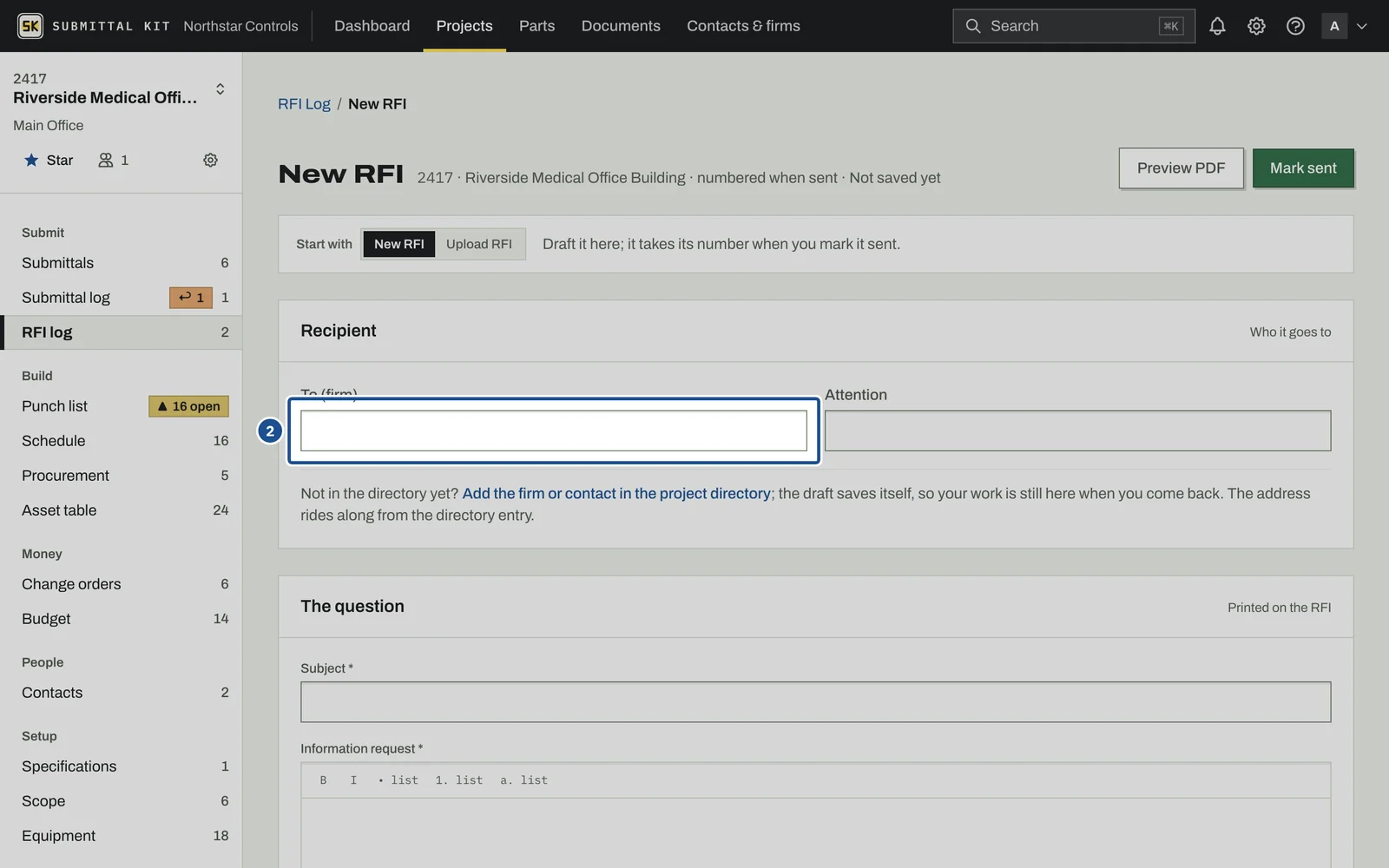 RFI Basics, step 2: the screen with the control outlined
