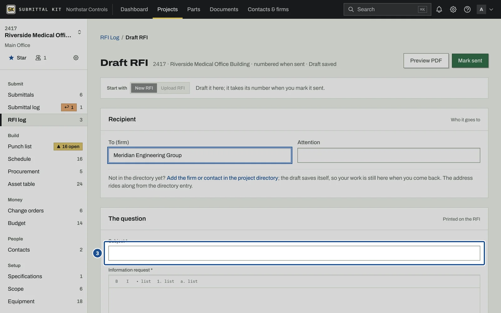 RFI Basics, step 3: the screen with the control outlined