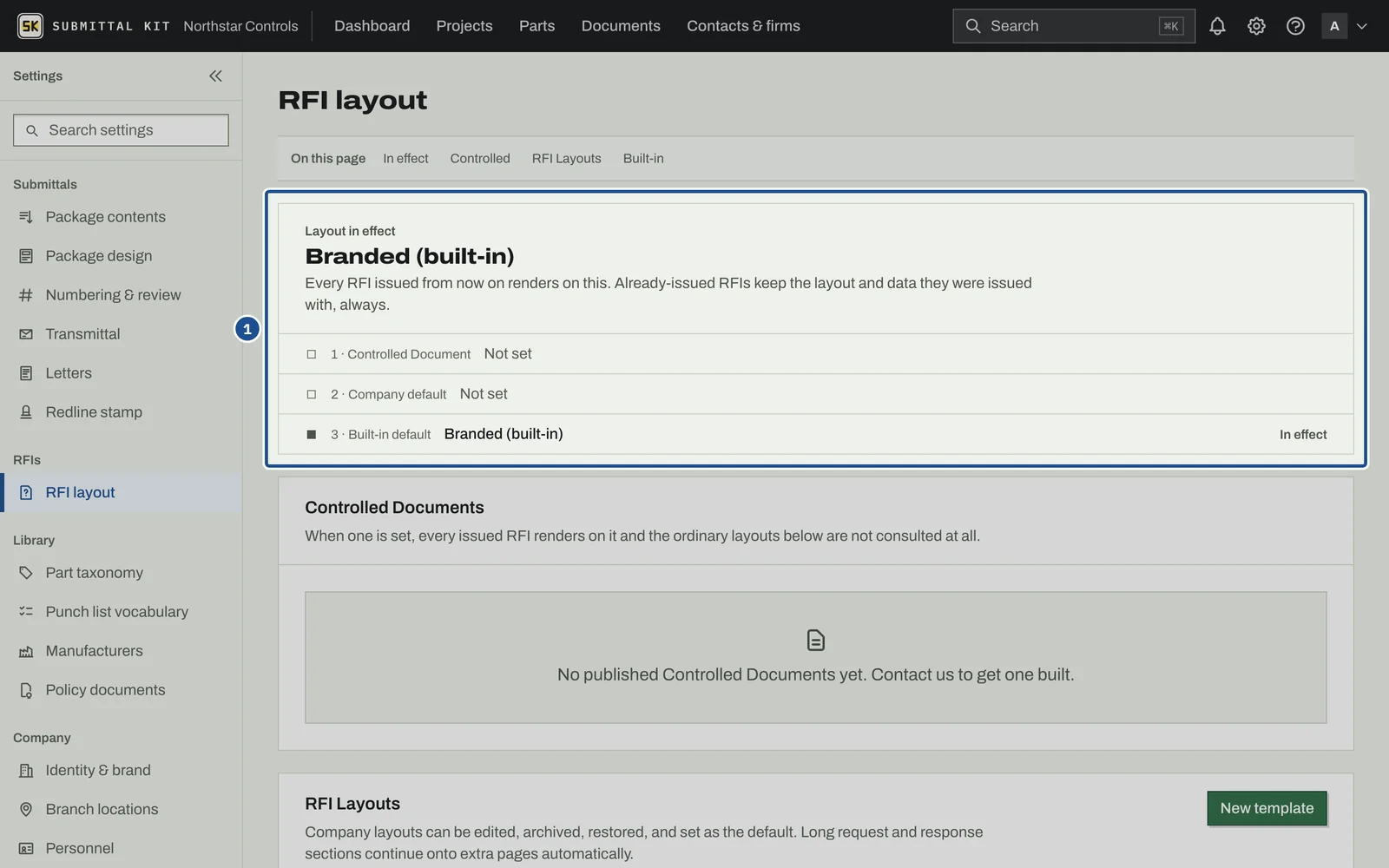 RFI Layouts, step 1: the screen with the control outlined