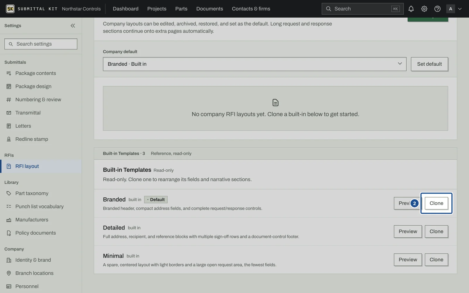 RFI Layouts, step 2: the screen with the control outlined