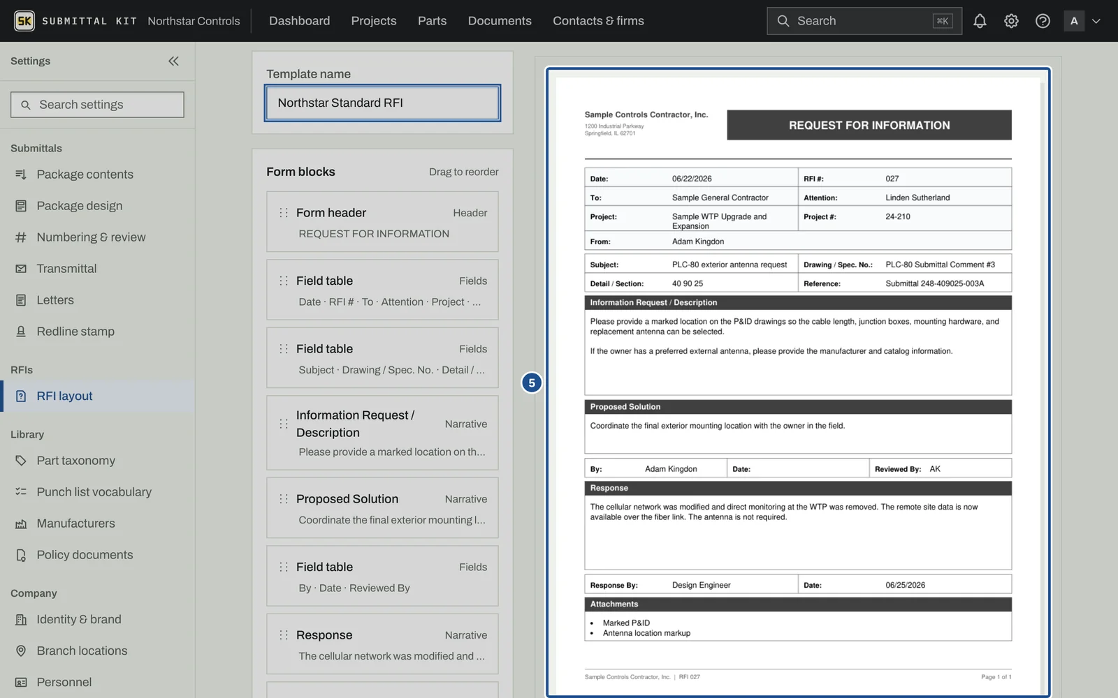 RFI Layouts, step 5: the screen with the control outlined