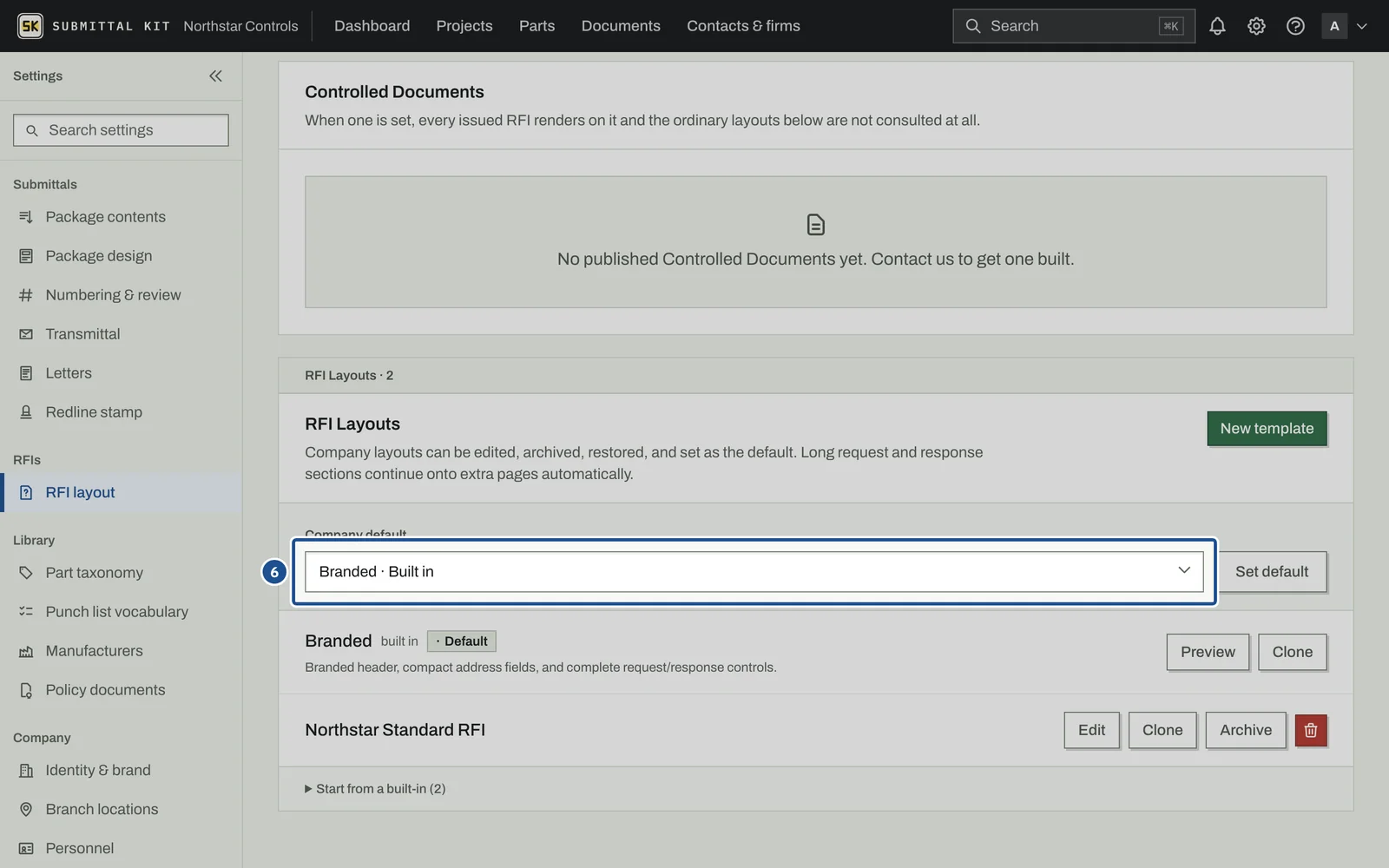 RFI Layouts, step 6: the screen with the control outlined