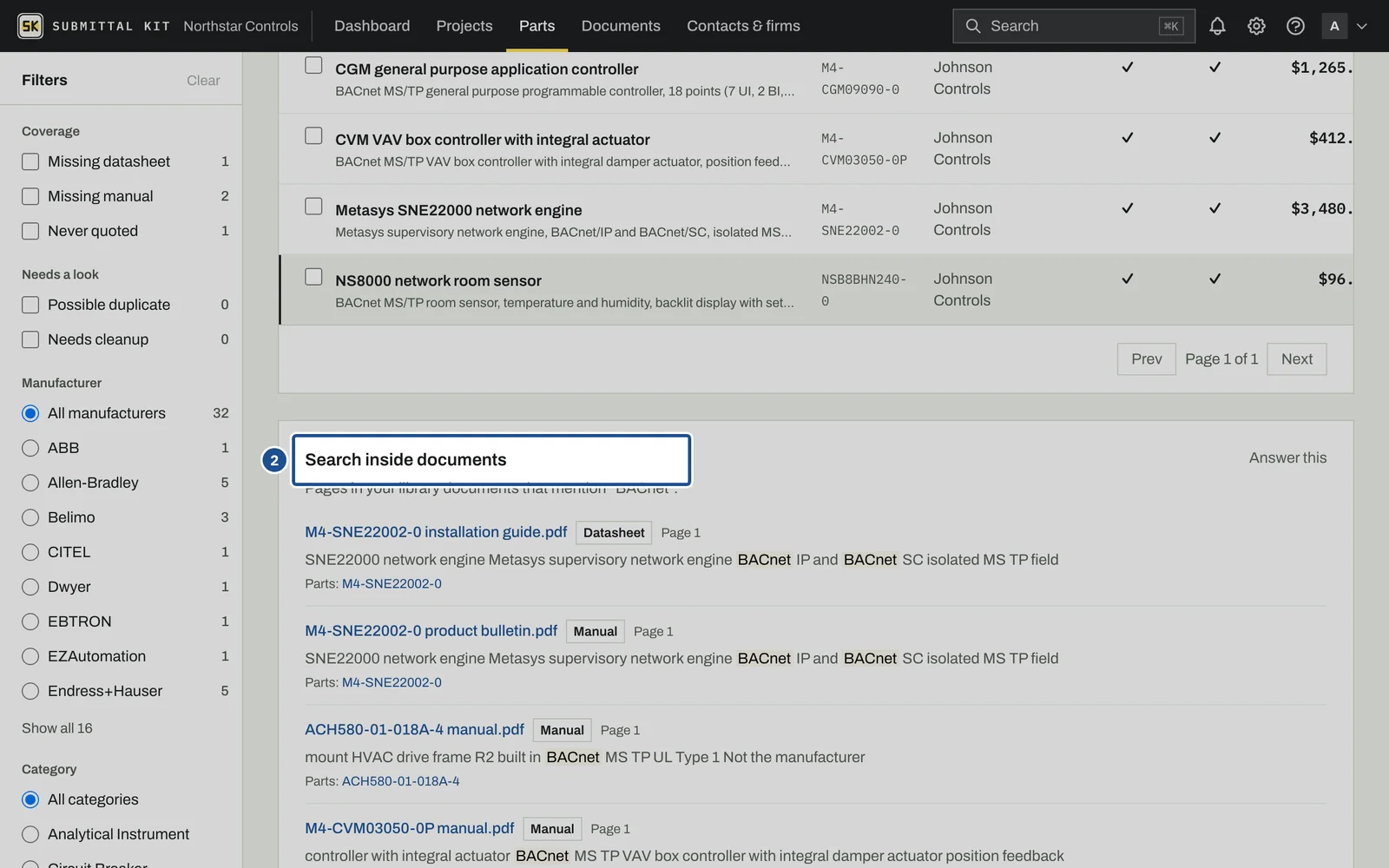 Search Inside Documents, step 2: the screen with the control outlined