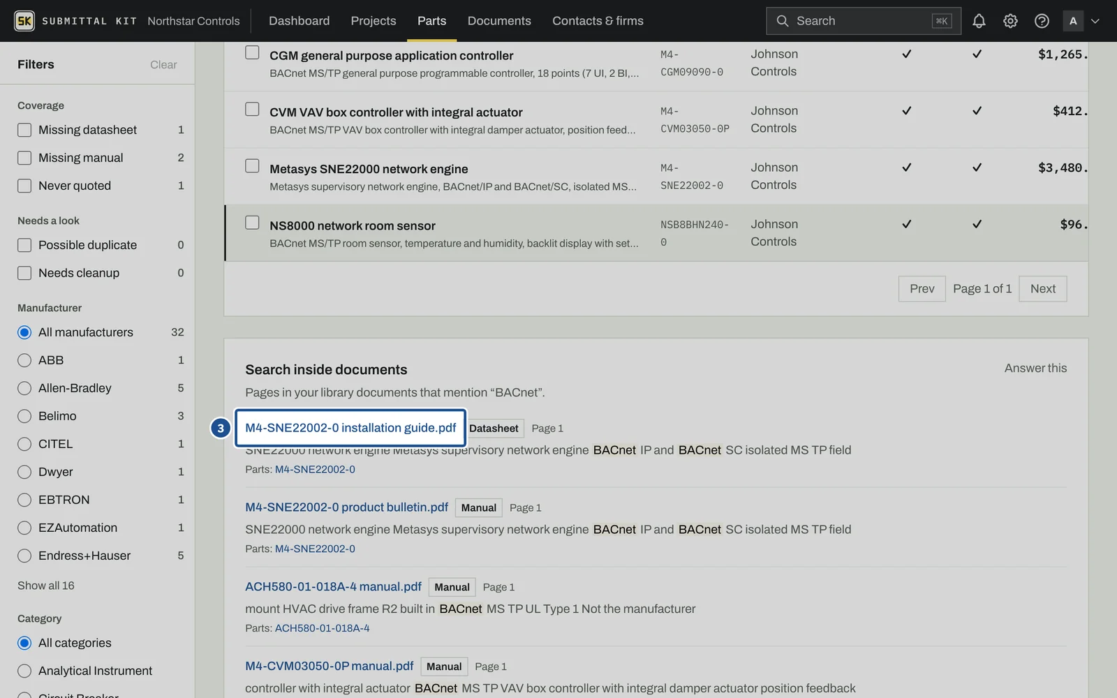 Search Inside Documents, step 3: the screen with the control outlined