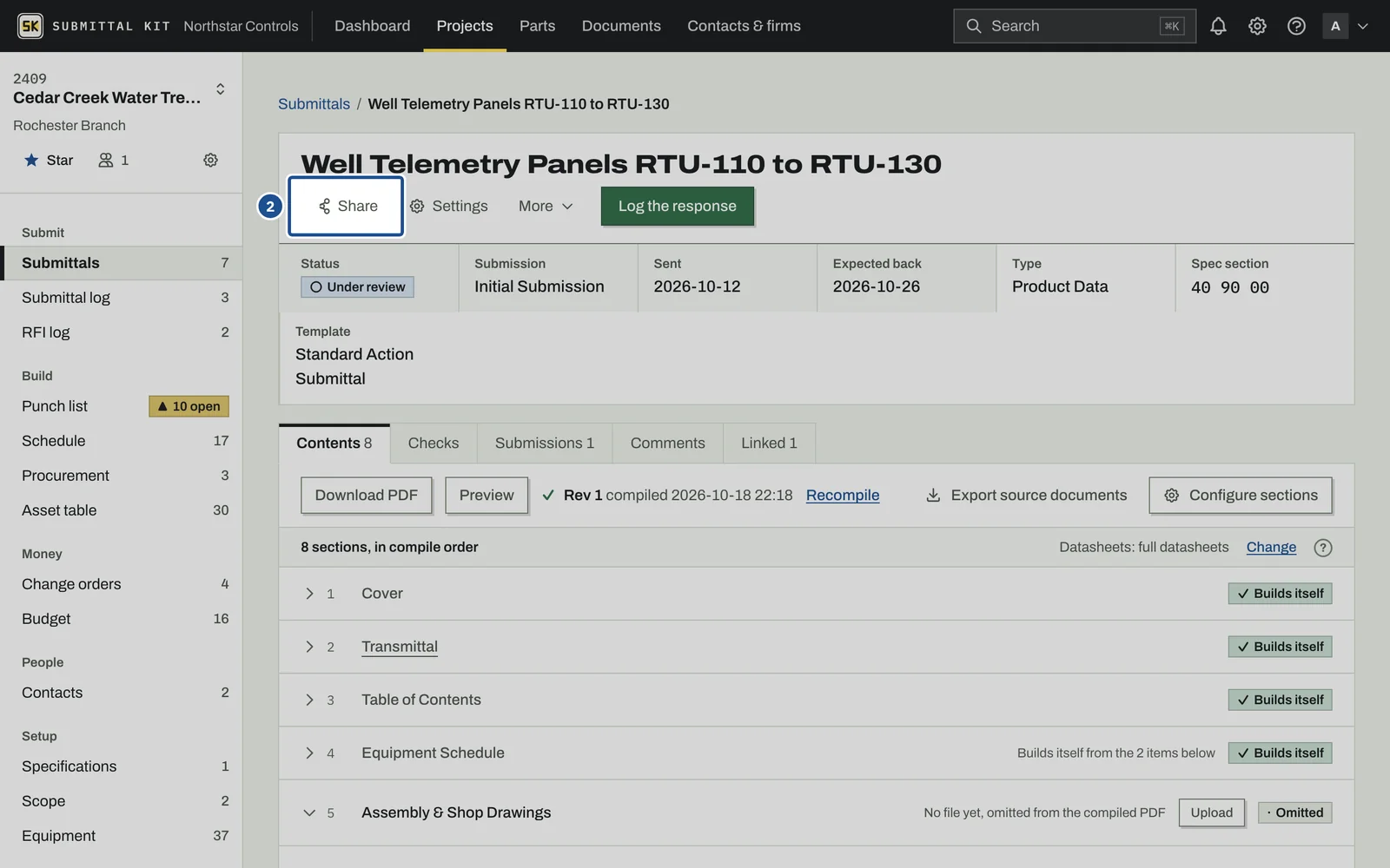 Share with an outside reviewer, step 2: the screen with the control outlined