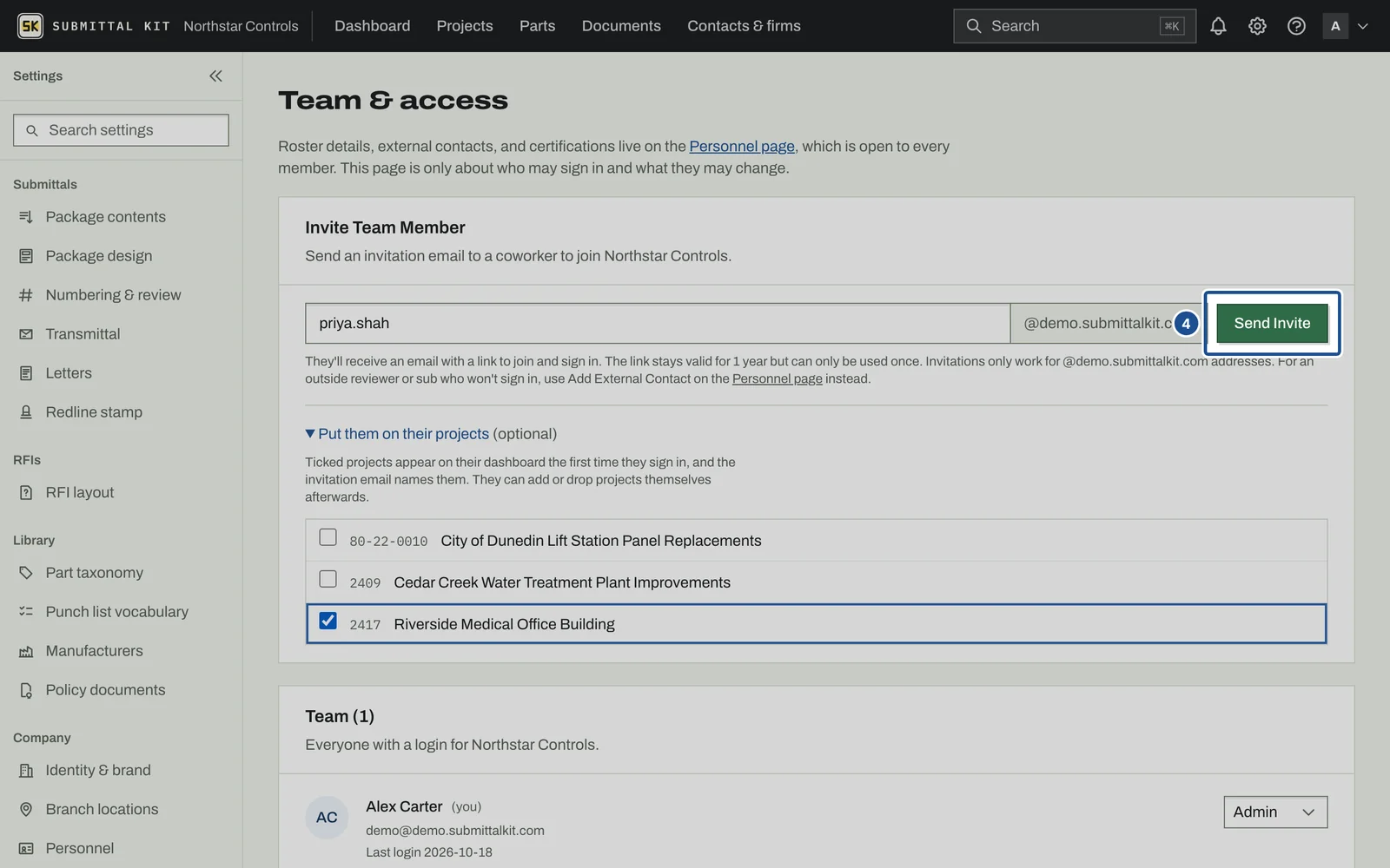 Team & Access, step 4: the screen with the control outlined