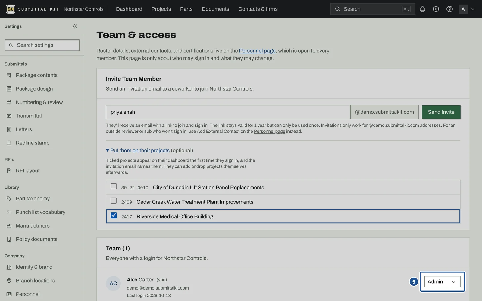 Team & Access, step 5: the screen with the control outlined